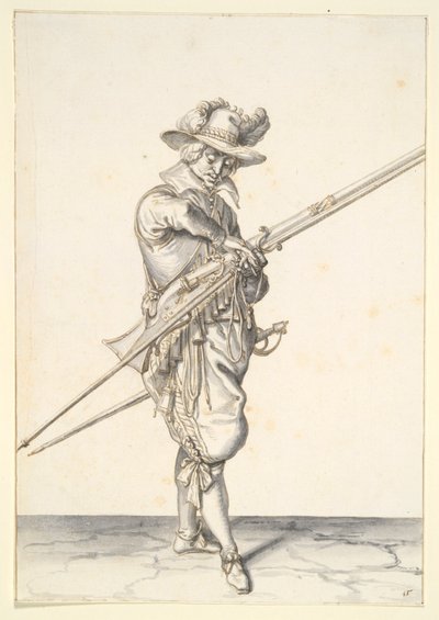 Soldat forbereder seg på å skyte en muskett av Jacques de Gheyn II