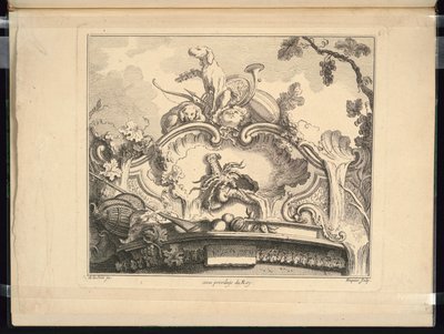 Design for en kartusj med kreps (horisontalt) av Jacques de Lajoüe