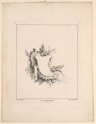 Escutcheon, fra "Recueil Nouveau de Differens Cartouche" av Jacques de Lajoüe
