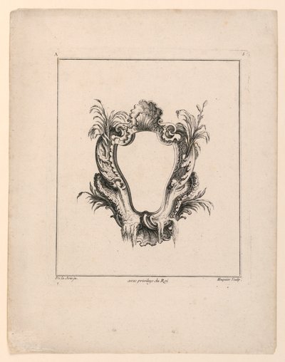 Escutcheon, fra "Recueil Nouveau de Differens Cartouche" av Jacques de Lajoüe
