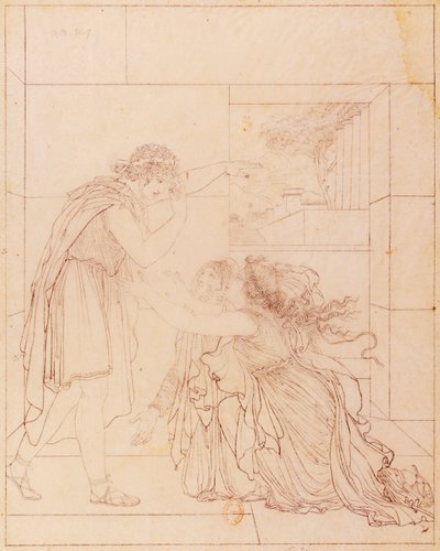 Andromaque ved foten av Pyrrhus, illustrasjon for Andromaque av Jean Racine (1639-1699), av Jacques de Seve (1742-1788), tegning av Jacques de Seve