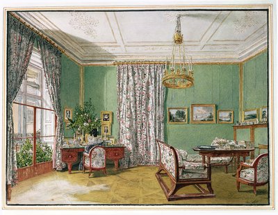 En dame ved hennes skrivepult i en Biedermeier-stue, ca. 1821 av Jakob Alt