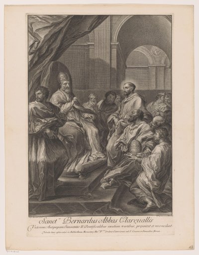 Heilige Bernardus van Clairvaux for paus Innocent II Saint Bernardus Abbed of Clareualis (tittel på objekt) av Jakob Frey (I)