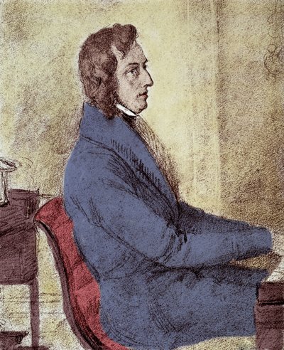 Portrett av Frederic Chopin (1810-1849), polsk komponist. - tegning av Götzenberger av Jakob Goetzenberger