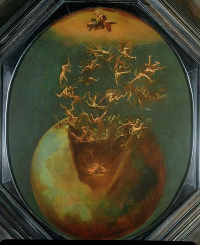 Fall of Satan and the Rebel Angels from Heaven (olje på forsølvet kobber) av Jakob Isaaksz Swanenburgh
