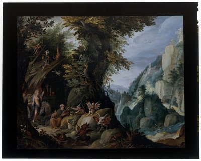 Fristelsen til Saint Anthony i et landskap av Jakob Isaaksz Swanenburgh