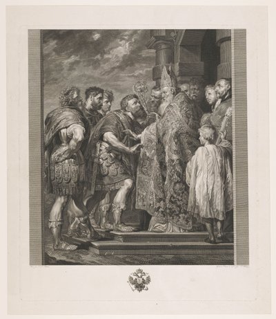 St. Ambrosius nekter keiser Theodosius adgang til kirken i Milano av Jakob Matthias Schmutzer