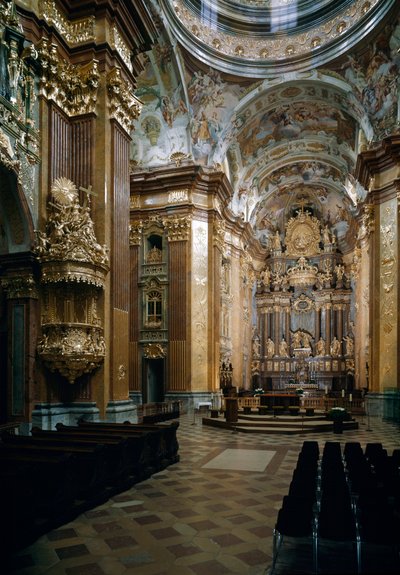 Innsiden av Benediktinerkirken i Melk designet av arkitekten Jakob Prandtauer (1660-1726), fresker av Johann Michael Rottmayr (1656-1730). Melk, Østerrike av Jakob Prandtauer