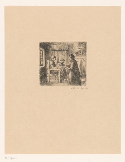 Interiør med tre personer The Sick (tittel på objekt) av Jakob Smits (signed by artist)