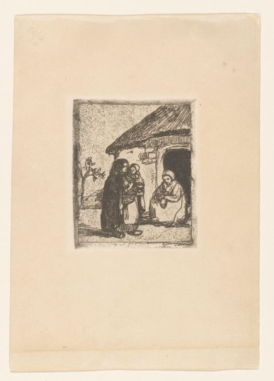To kvinner og barn foran et hus Lille tiggerkvinne (originaltittel) av Jakob Smits