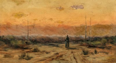 Kvinne på kysten ved soloppgang. av Jakub Schikaneder