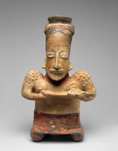 Knelende kvinne som ammer en baby, Proto-Classic, 100 BC-AD 300 (keramikk med polykrom slip-maling) av Jalisco