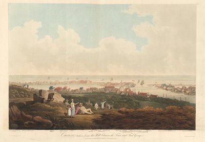 Curaçao, fra Two Views of Curaçao tatt fra bakken mellom byen og Fort George, gravert av Thomas Hall av James (after) Belt