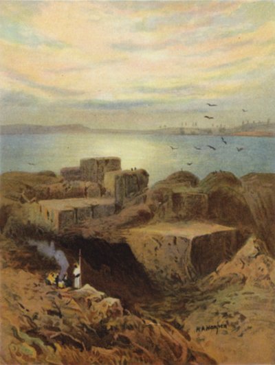 Ruiner av Babylon og hengende hager (farge litho) av James (after) Clark