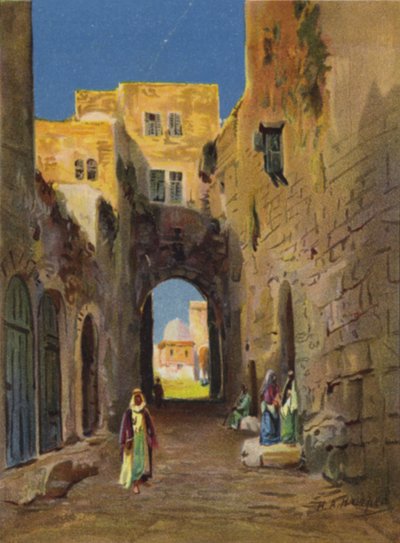 Gate som fører til tempelområdet (farge litho) av James (after) Clark