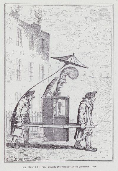 Engelsk tegneserie som håner moten for kvinner med fjærhodeplagg av James (after) Gillray