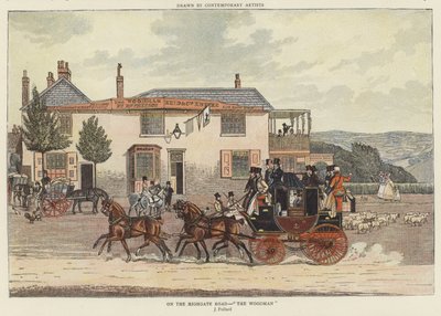 On the Highgate Road - "The Woodman" (farge litho) av James (after) Pollard