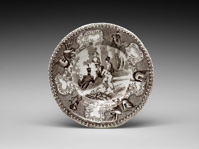 Kopptallerken, ca. 1837-1856 (blyglasert keramikk med overføringstrykk) av James (attr.to) Beech
