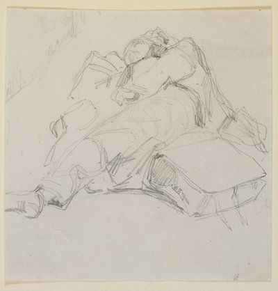 En mann som sov på en haug med bagasje, 1858. av James Abbott McNeill Whistler