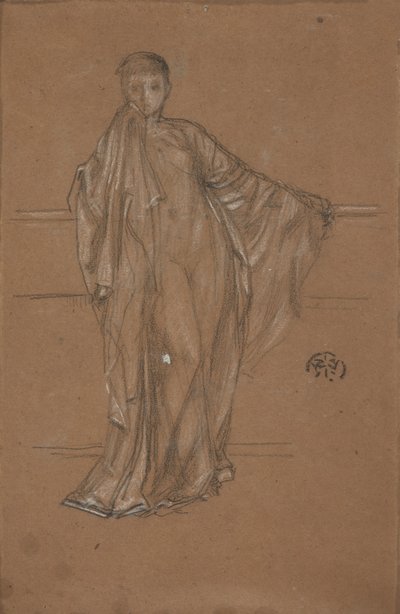 Drapert figur ved et rekkverk, 1868-1870. av James Abbott McNeill Whistler