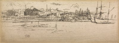 Dry-Dock, Southampton, fra et sett med tolv etsninger med tittelen The Naval Review, 1887 av James Abbott McNeill Whistler
