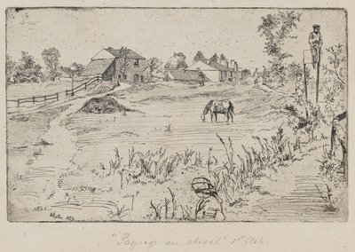 Landskap med hesten (Engen) 1859 (radering på papir) av James Abbott McNeill Whistler