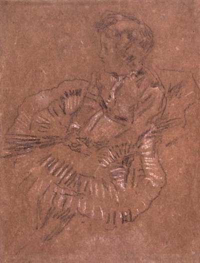 PD.67-1959 En sittende jente i et stort skjørt (A Study of Elinor Leyland) c.1870-80 (svart og hvitt kritt på brunt papir) av James Abbott McNeill Whistler