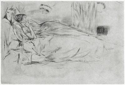 The Model, Liggende, c1864 1904. av James Abbott McNeill Whistler