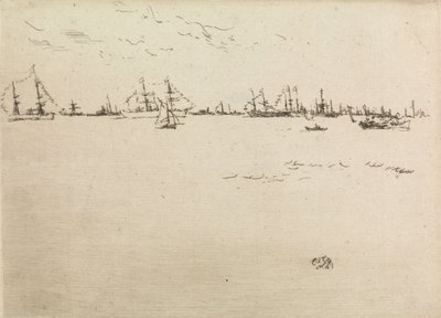Troop Ships, fra et sett med tolv etsninger med tittelen The Naval Review, 1887 av James Abbott McNeill Whistler
