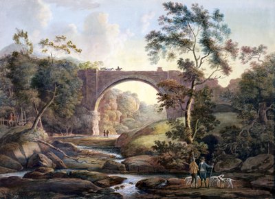Utsikt over Tanfield Arch i County of Durham, ca. 1811 (wc på papir) av James Atkinson