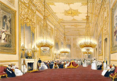 The Grand Reception Room - Statlig underholdning for Hans Majestet Kong Louis-Philippe, 1838 av James Baker after Pyne