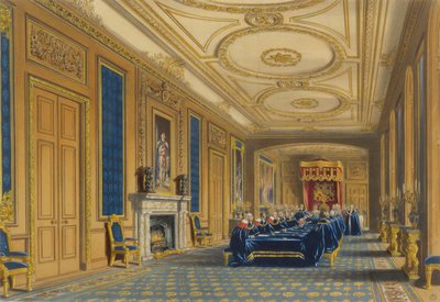 The Throne Room, Windsor Castle - The Installation of the Order of the Garter, 1838 av James Baker after Pyne