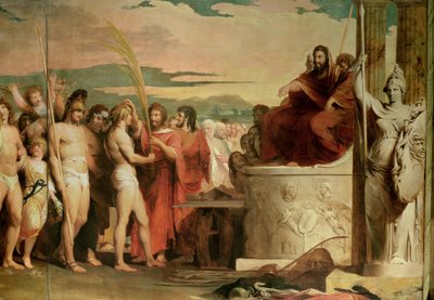 Crowning the Victors at Olympia, tredje i serien The Progress of Human Culture and Knowledge, detalj om seierherrene som ble kronet før Hellanodicae, ca. 1777-84 (se 101472, 10 av James Barry