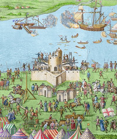 Senkingen av Mary Rose under slaget ved Solenten, 1545, 1778 (gravering) (senere fargelegging) av James Basire