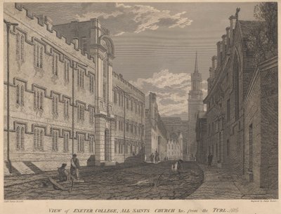 Utsikt over Exeter College, All Saints Church, fra Turl av James Basire