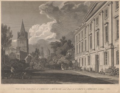 Utsikt over katedralen i Christ Church og en del av Corpus Christi College av James Basire