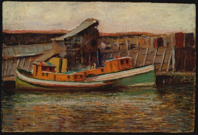 Nautisk scene - slepebåter (olje om bord) av James Bolivar Needham