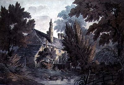 Landskap med hus ved en dam, 1800-tallet av James Bourne