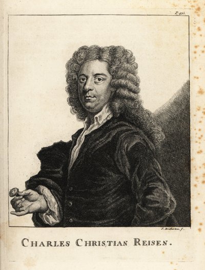 Portrett av Charles Christian Reisen (1680-1725), engelsk edelstensgravør og seglgravør av James Bretherton