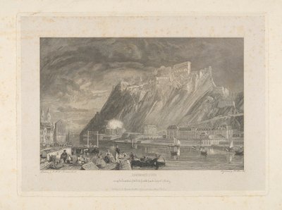 Ehenbreitstein, under rivingen av festningen i 1817 fra kaien i Coblentz. av James C. Allen