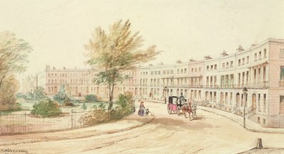 Royal Crescent, Cheltenham, ca. 1850 (wc på papir) av James Charles Oldmeadow