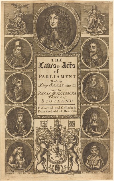Frontispice til "The Laws and Acts of Parliament laget av King James I ..." av James Clark
