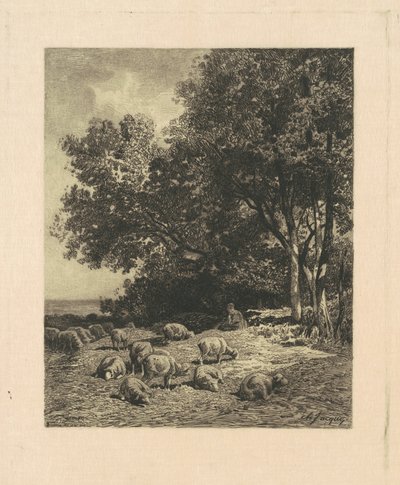 Landskap med sauer av James David Smillie, after Charles Émile Jacque