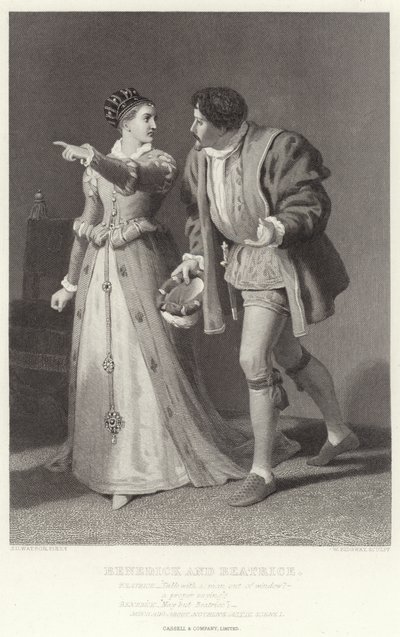 Benedick og Beatrice, Much Ado about Nothing, Act IV, Scene I av James Dawson Watson
