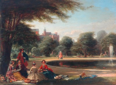 Hampton Court, fontenen (olje på panel) av James Digman Wingfield