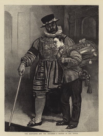 Beefeater og trommeslageren, en skisse i tårnet av James Dromgole Linton