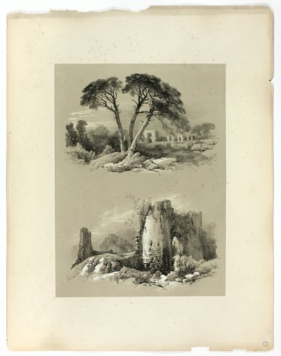 Frejus og Pennard Castle, fra Picturesque Selections av James Duffield Harding