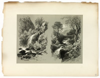 Lady Fall, Vale of Heath og Fall on the Brent, fra Picturesque Selections av James Duffield Harding