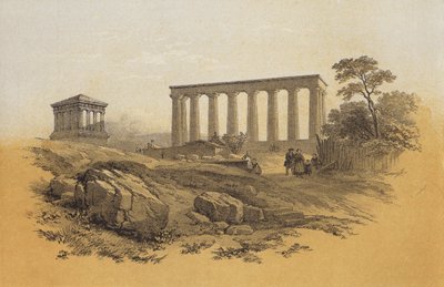 Nasjonalmonument, Calton Hill (chromolitho) av James Duffield Harding