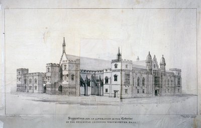Forslag til endringer i bygningene ved siden av Westminster Hall, London, c1825. av James Duffield Harding